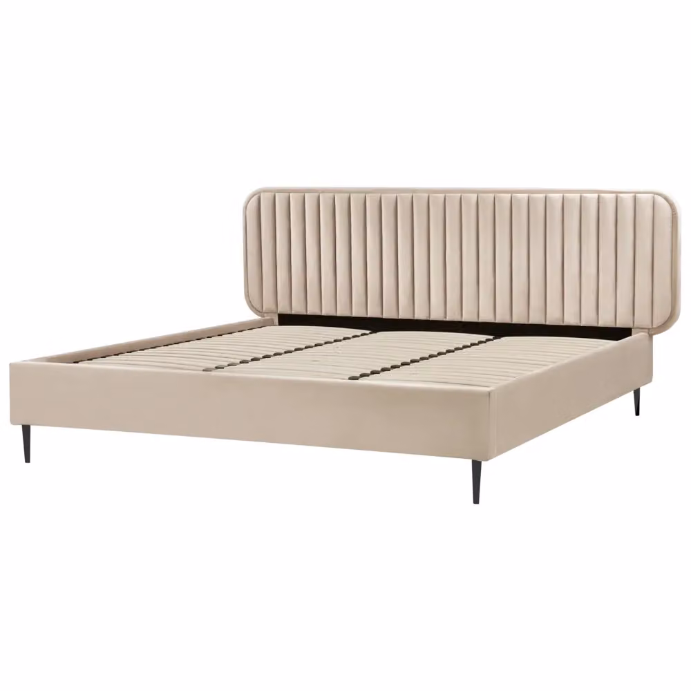 Letto matrimoniale Beliani in velluto beige con design moderno e gambe in metallo, L/P: 180 x 200 cm – 2