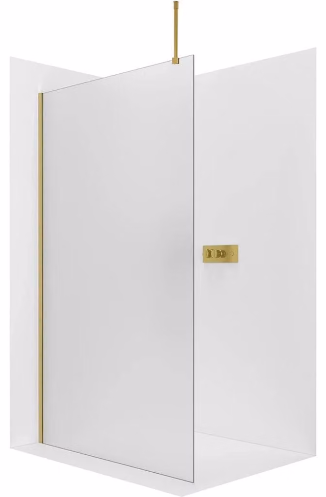 Pannello doccia angolare Walk-in Onyx Top Round L/P - 8 mm - montante rotondo - dorato, vetro opaco - 90x200 cm