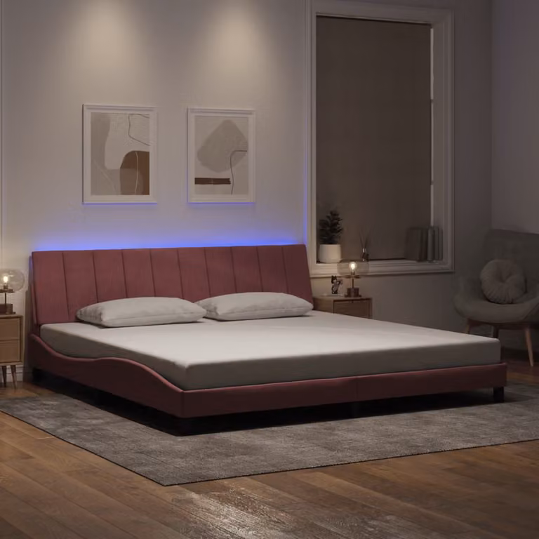 vidaXL Giroletto Hanko in Velluto Rosa con LED e Porte USB, L 200 x P 200 cm