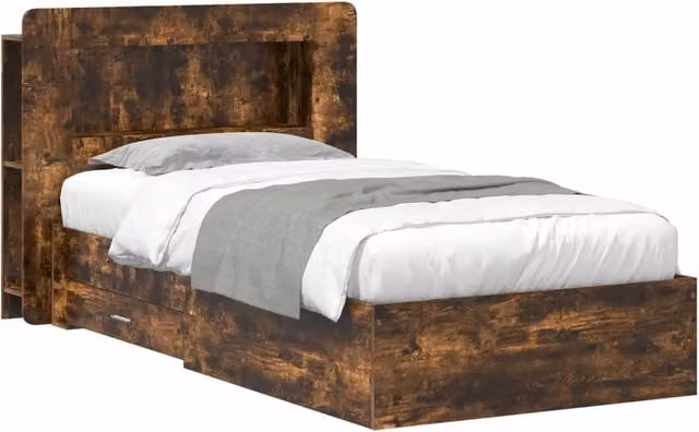 Letto singolo | Letto per adulti | Telaio del letto con storage Rovere Fumo 80 x 200 cm
