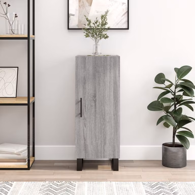 Credenza moderna vidaXL in legno e metallo, Grigio, L 34,5 cm x P 34 cm x H 90 cm