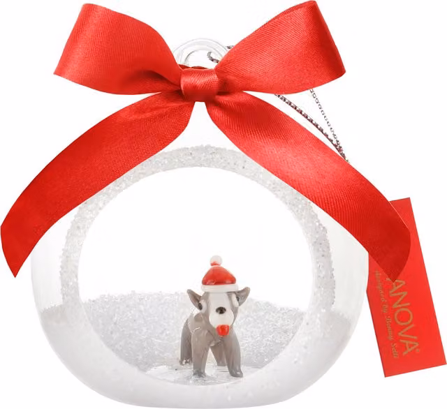 Pallina di Natale segnaposto a forma di cane in vetro borosilicato trasparente KASANOVA