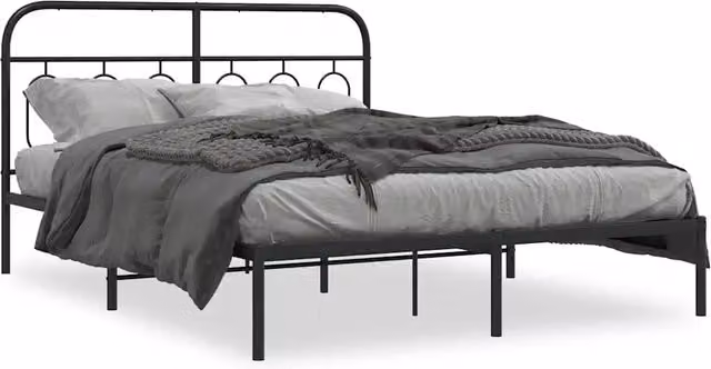 Letto matrimoniale con testiera in metallo nero e doghe fisse L/P/H: 150 x 200 x 100 cm – 1