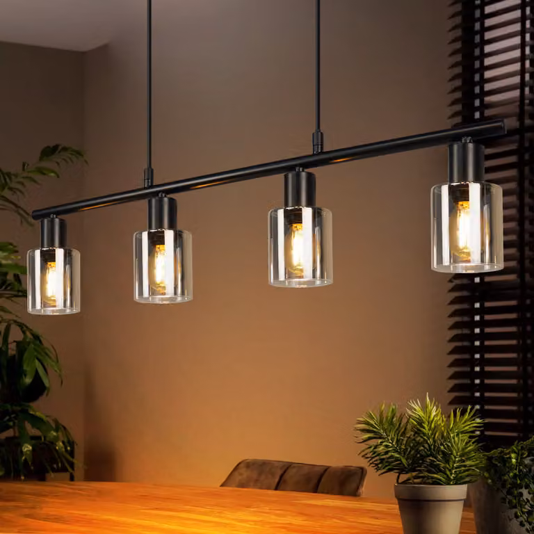 ZMH lampada a sospensione 4 fiamme lampada a sospensione tavolo da pranzo lampada vintage tavolo da pranzo a sospensione nero industriale lampada a sospensione in vetro presa E14 lampada sala da pranzo lampada a sospensione retrò per sala da pranzo soggio