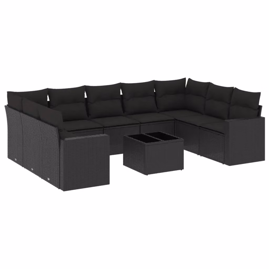 vidaXL Set Divani da Giardino 10 Pezzi in Polyrattan Nero con Cuscini e Tavolino da Esterno – 2
