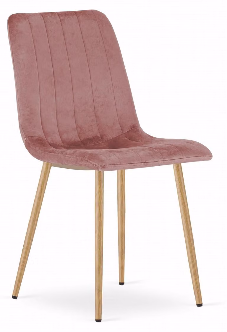 Sedia LAVA in velluto rosa con gambe effetto legno