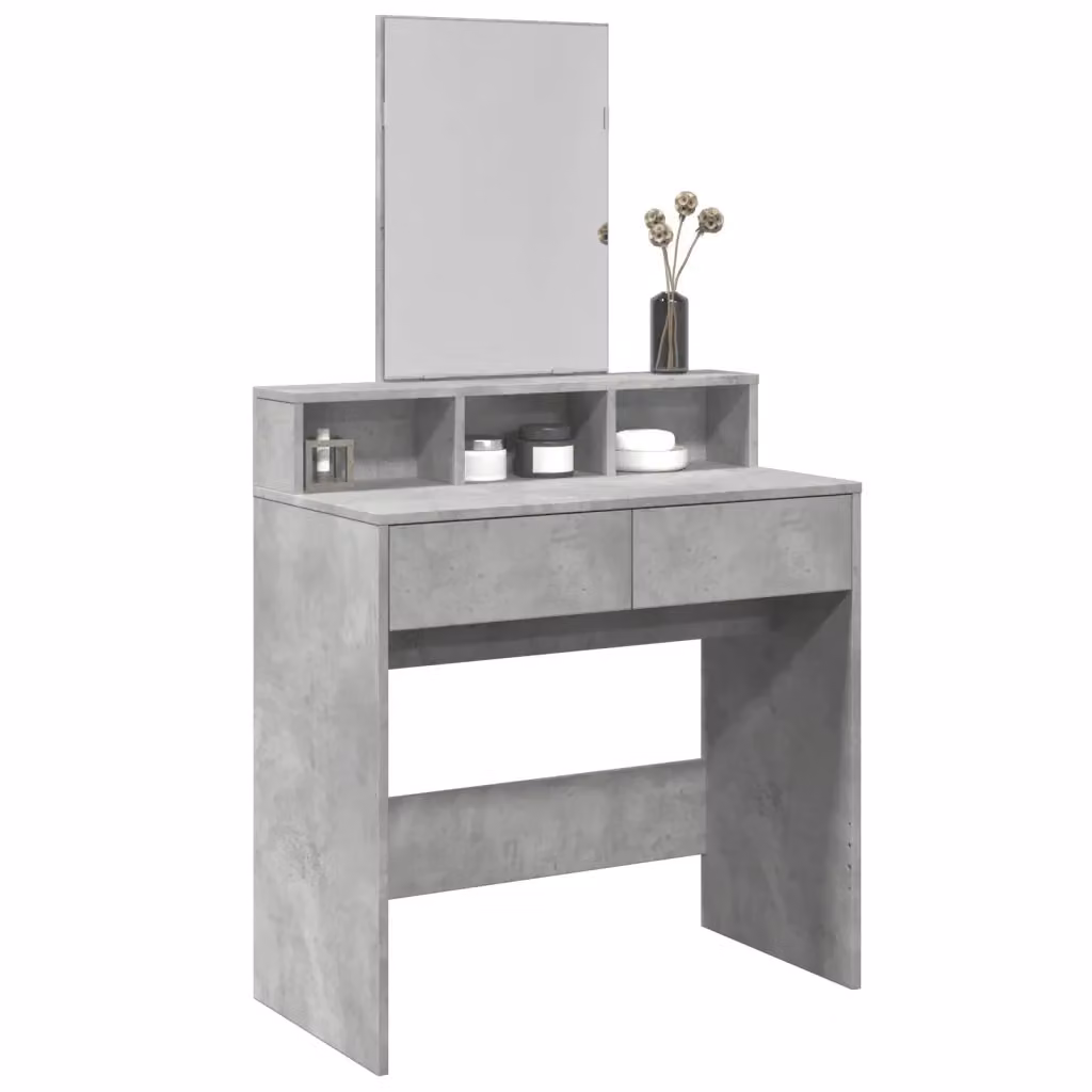 Toeletta moderna con specchio in stile cemento grigio, L: 80 cm, P: 41 cm, H: 144,5 cm – 2