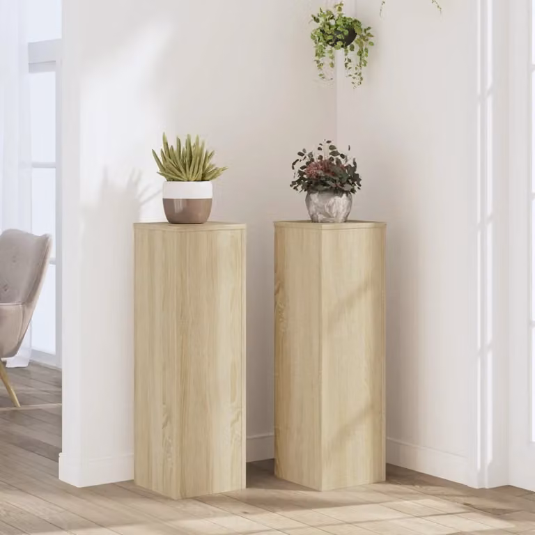 Set di 2 supporti per piante vidaXL in legno Rovere Sonoma, L/P/H: 25 x 25 x 80 cm