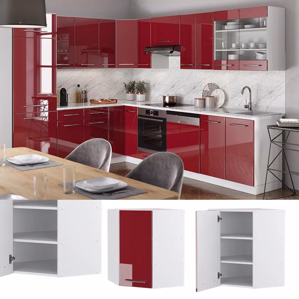 Mobile angolare da cucina Vicco Fame-Line bordeaux lucido e bianco L: 57 cm – 2