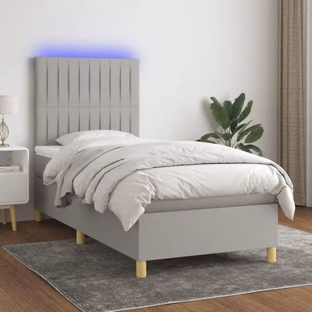 Letto a Molle Materasso e LED Grigio Chiaro 90x200 cm Tessuto 3135565