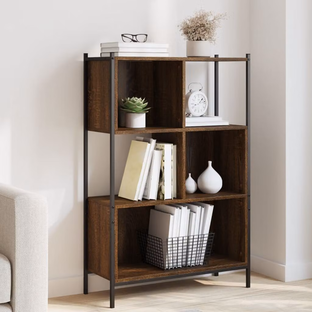 Libreria vidaXL in stile industriale in legno e metallo, colore marrone rovere, L 72 cm x P 28 cm x H 109 cm