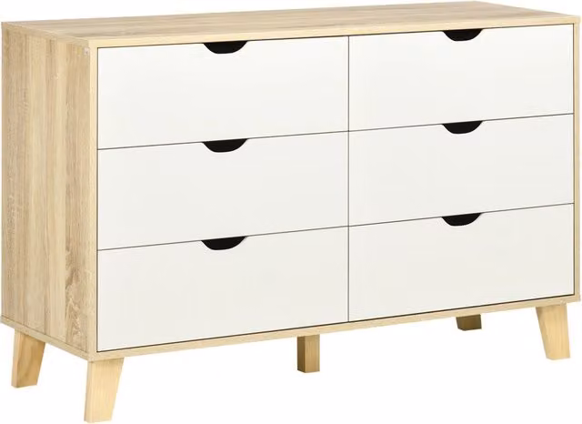 Cassettiera 6 Cassetti Stile Scandinavo ¨C zephmum ¨C Legno Effetto Beige 120x40x76 cm