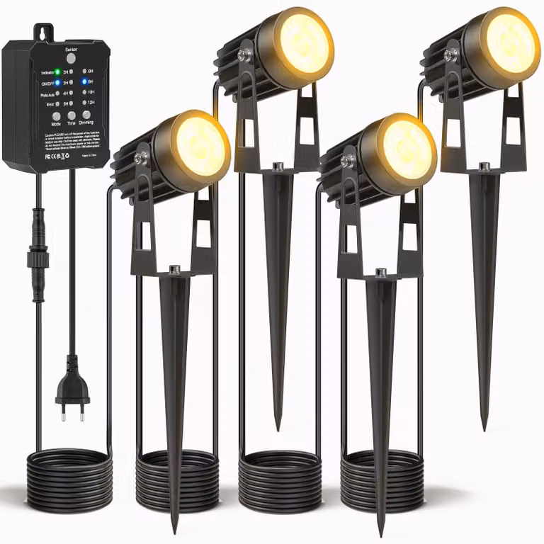 Set di 4 faretti da giardino, dimmerabili, 2700K, grado di protezione IP65, con trasformatore e timer