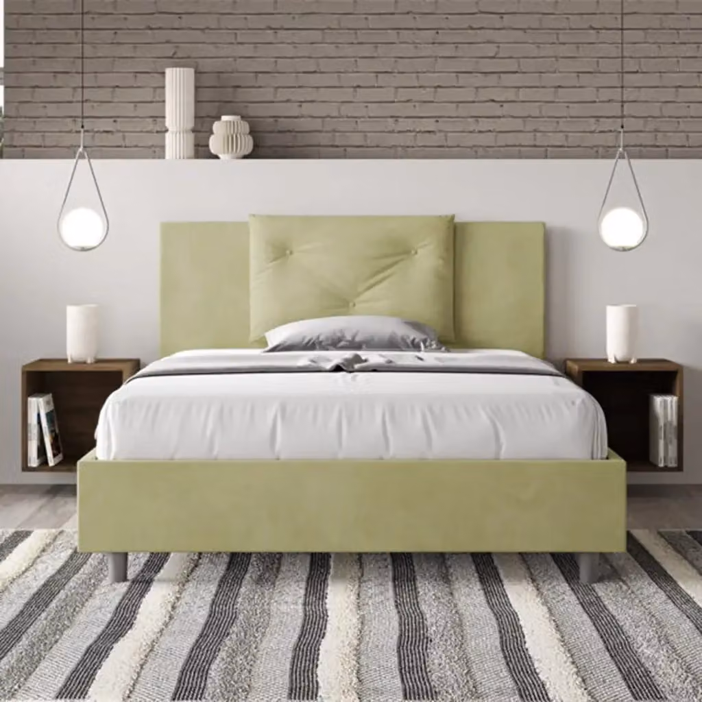 Letto matrimoniale Appia Ityhome con contenitore imbottito in microfibra colore verde tè, L/P/H: 140 x 200 x 110 cm – 2