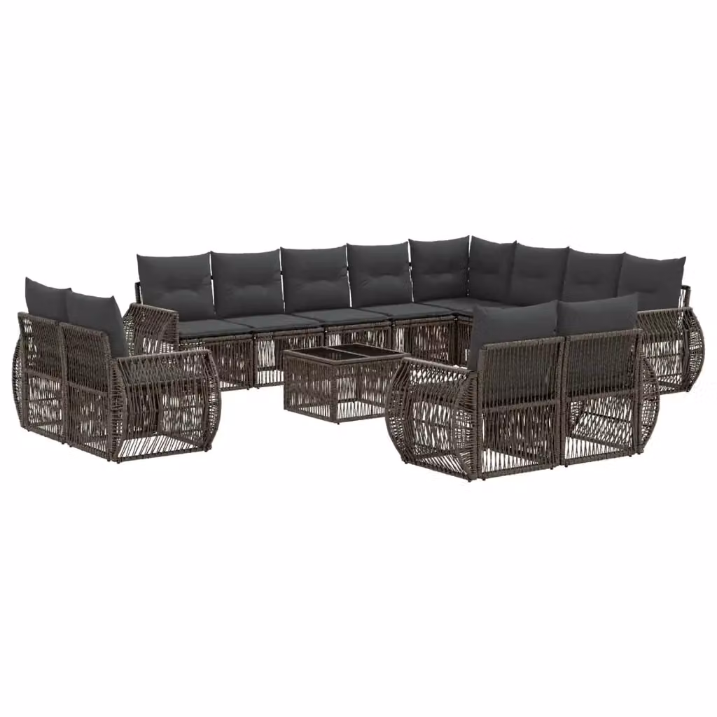 Set Divano da Giardino 13 Pezzi vidaXL in Polyrattan Grigio con Cuscini e Tavolino da Esterno – 2