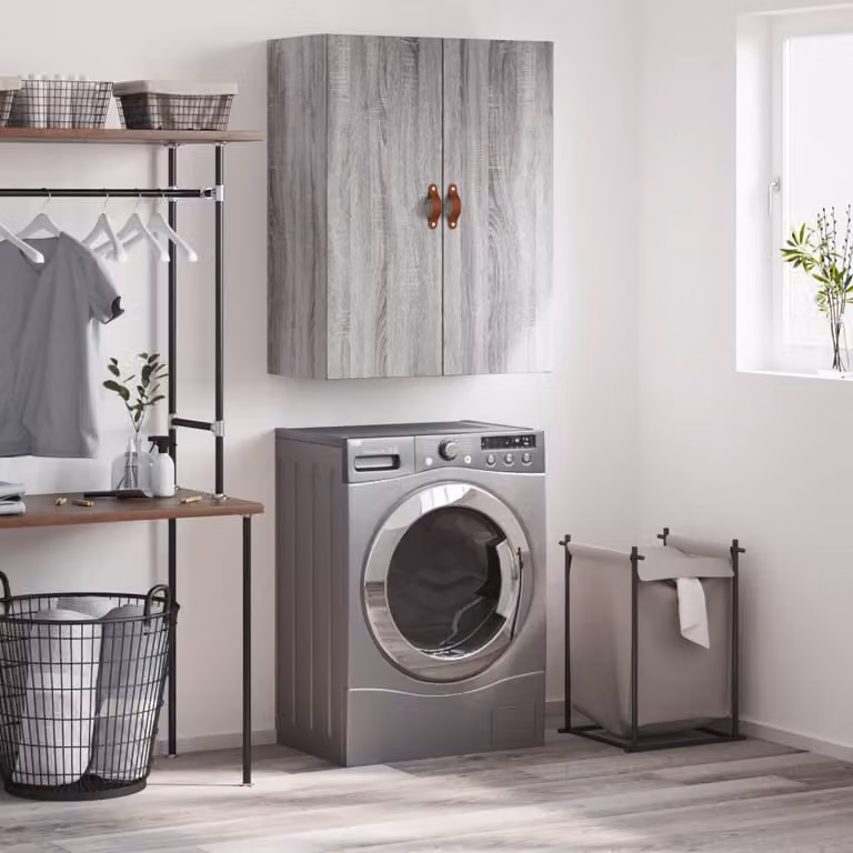 Mobile a parete vidaXL moderno in legno MDF Grigio Sonoma L: 69,5 cm, P: 34 cm, H: 90 cm
