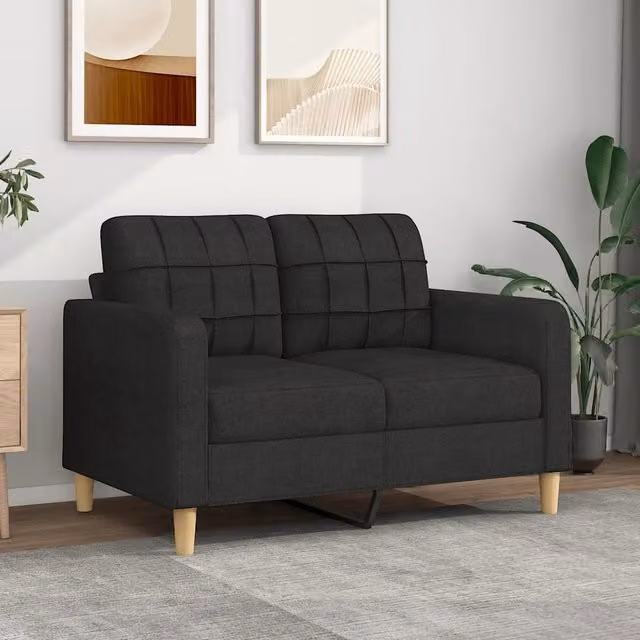 Divano a 2 posti moderno vidaXL in tessuto nero con struttura in metallo per il tuo soggiorno L: 138 cm, P: 77 cm, H: 80 cm