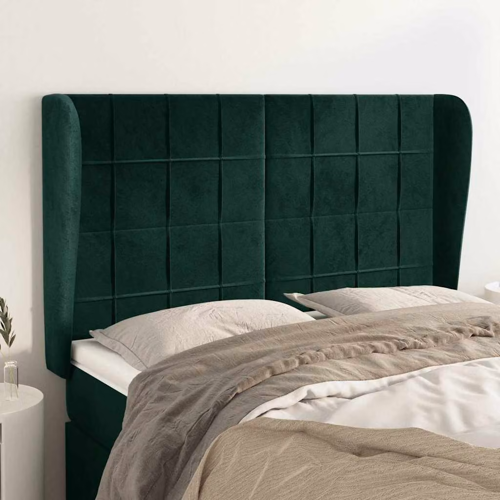 Testiera ad orecchio vidaXL in velluto verde scuro L: 147 cm, P: 23 cm, H: 118/128 cm
