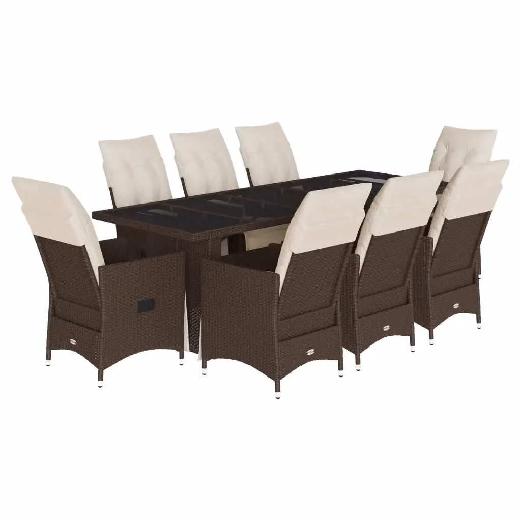 Set Bistrò da Giardino vidaXL 9 pz in Polyrattan Marrone e Bianco con Tavolo in Vetro – 2