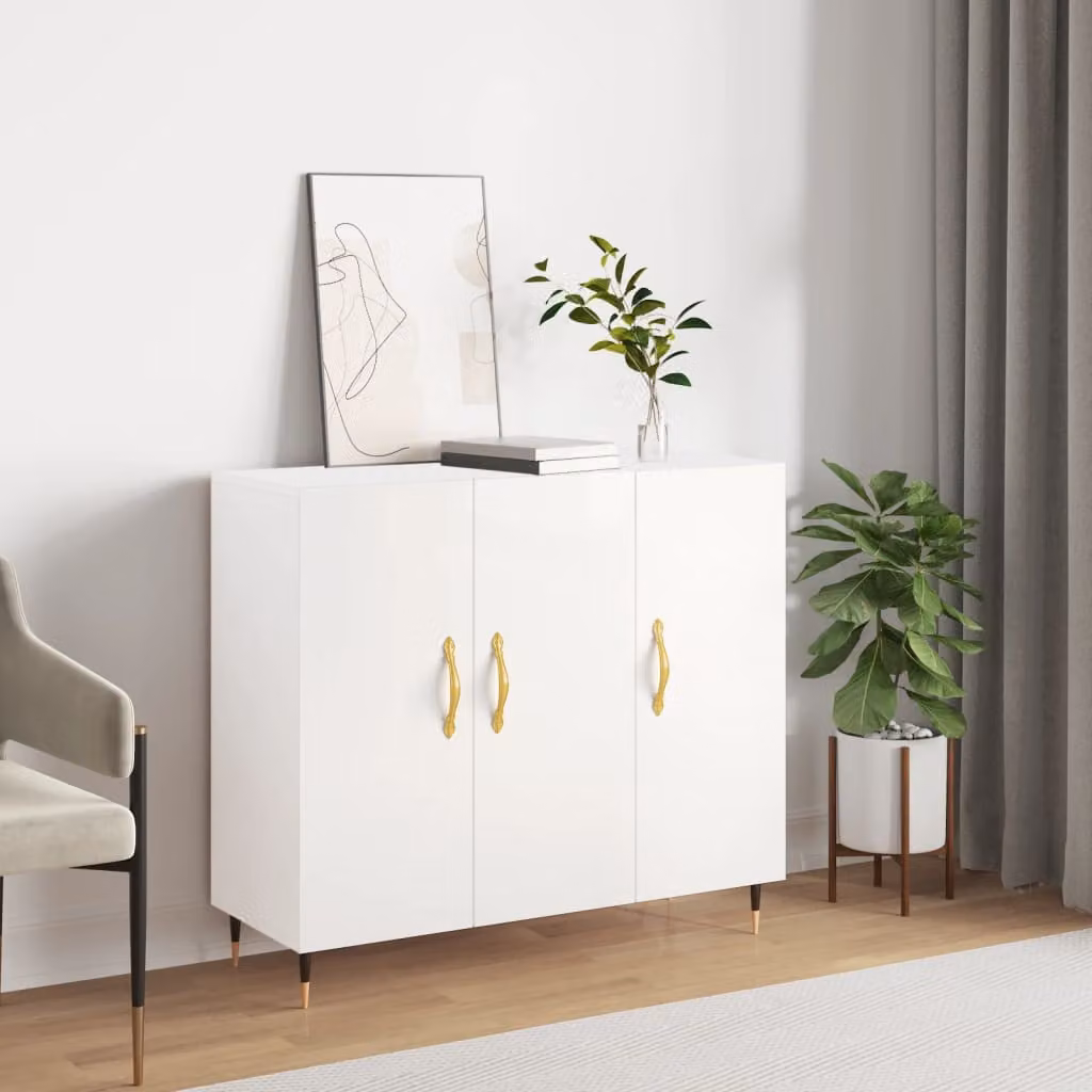 Credenza moderna vidaXL in legno e metallo bianca L/P/H: 90 x 34 x 80 cm