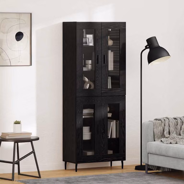 Set di 2 credenze moderne vidaXL in rovere nero e vetro, L/P/H: 69,5 x 34 x 180 cm
