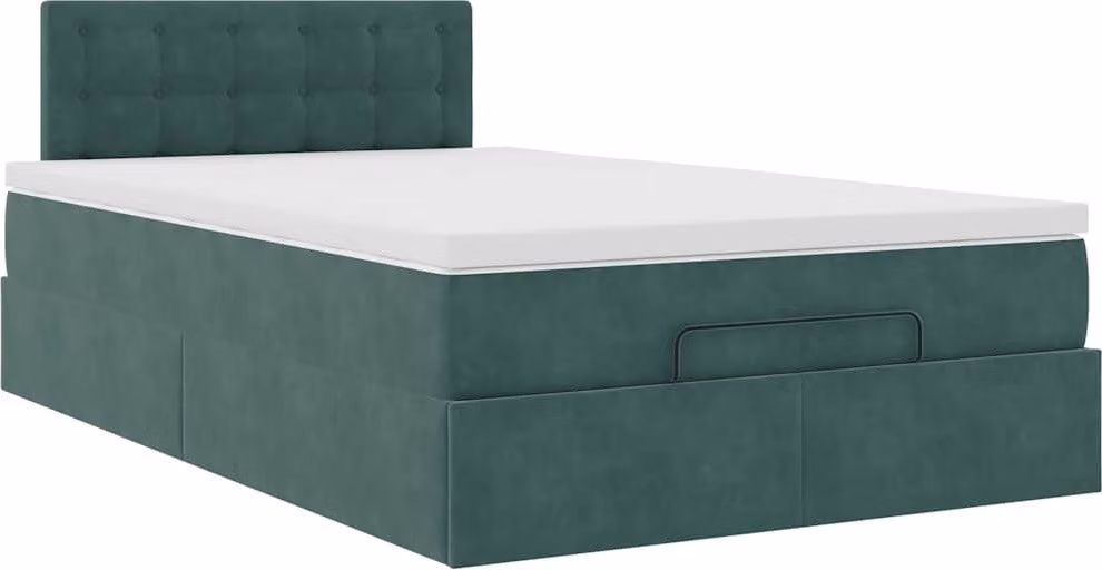 Pouf Letto con Materasso Verde Scuro 120x190 cm Velluto