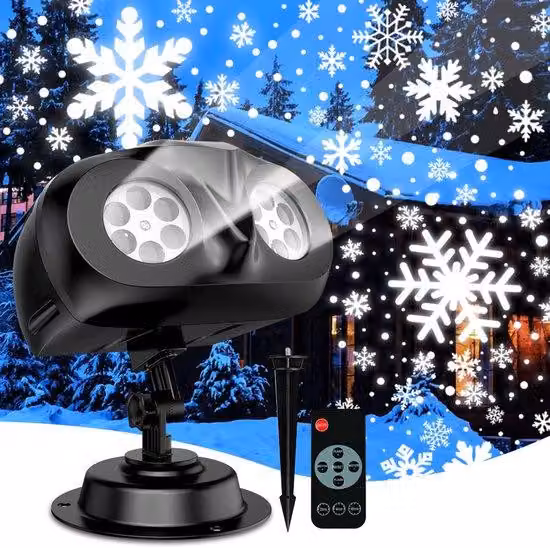 Lampada decorativa natalizia a LED, proiettore a forma di fiocco di neve a due teste, lampada da terra impermeabile per esterni, luminosa