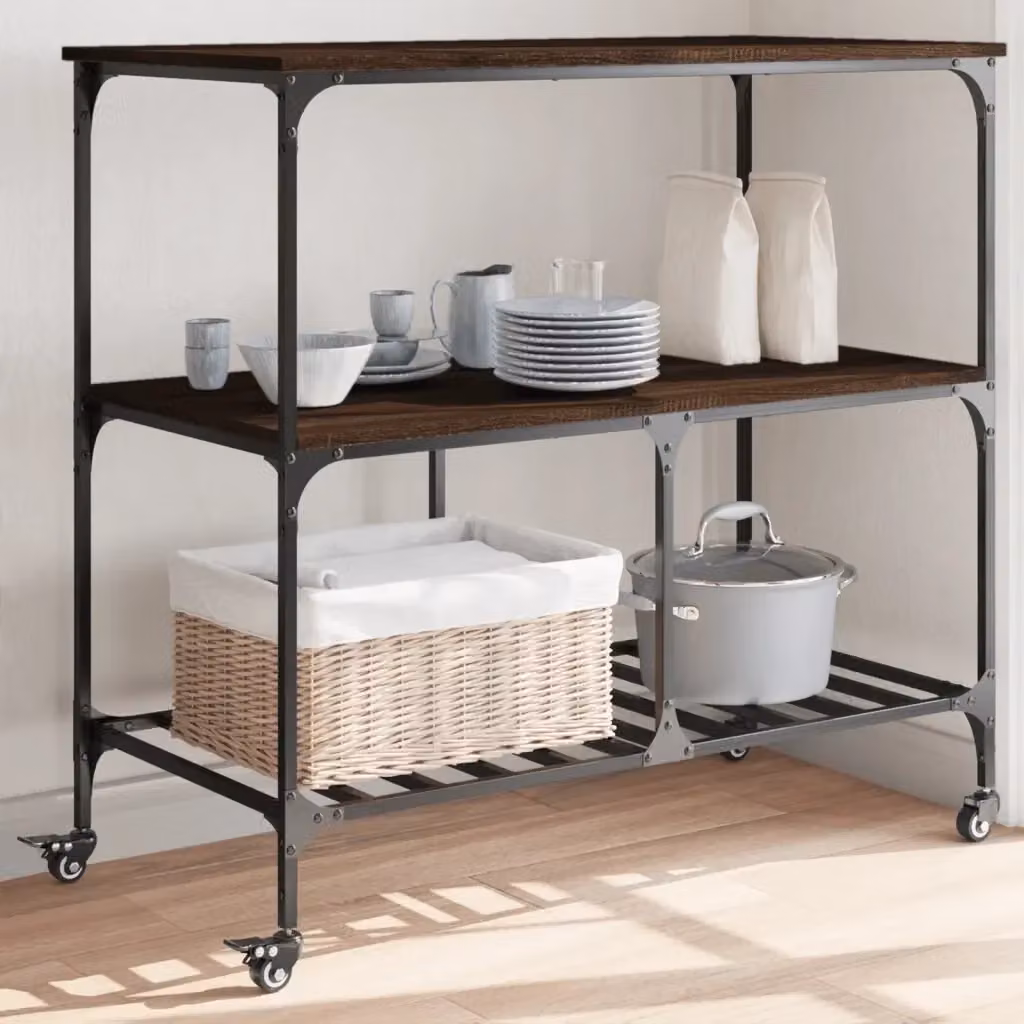 Carrello da cucina in legno multistrato Rovere Marrone DESIGN IN con ruote L/P/H: 100 x 50 x 95 cm CFW9998554 – 2