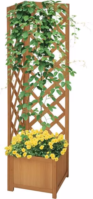 Fioriera da giardino Outsunny in legno di abete marrone con grigliato per piante rampicanti, L 40 cm x P 40 cm x H 145 cm