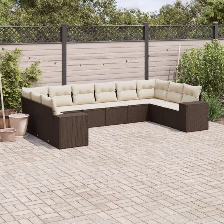 vidaXL Set Divani da Giardino a L con Cuscini in Polyrattan e Acciaio Marrone e Bianco