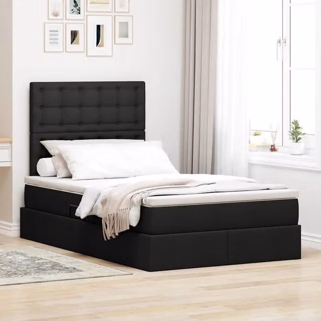 Letto con contenitore moderno vidaXL in tessuto e similpelle nero L 120 x P 200 x H 28 cm – 1