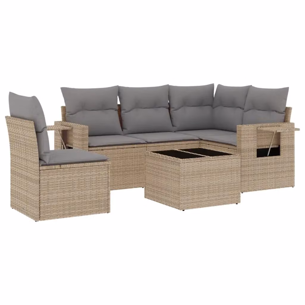 vidaXL Set Divano da Giardino a L 6 pz in Polyrattan con Cuscini Beige e Tavolino in Vetro – 2
