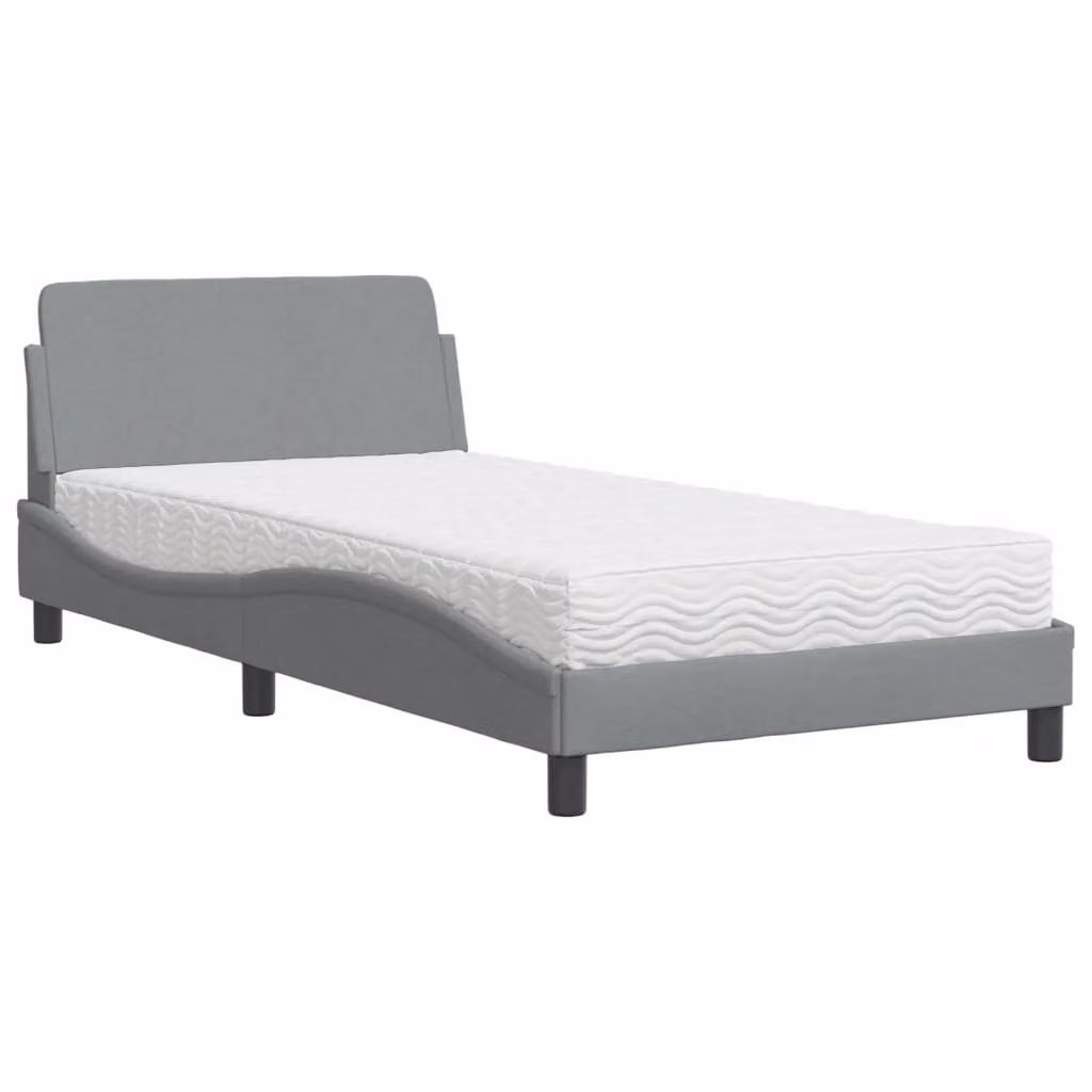 Letto con Materasso Dover Grigio Chiaro 100x200 cm in Tessuto