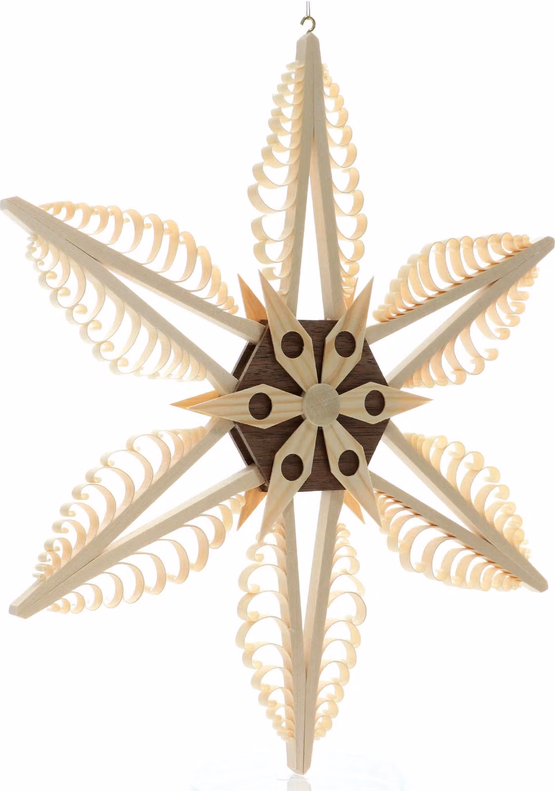 Ornamento per finestra con stella in legno al centro (entrambi i lati) LxAxP=33x33x3cm NUOVO