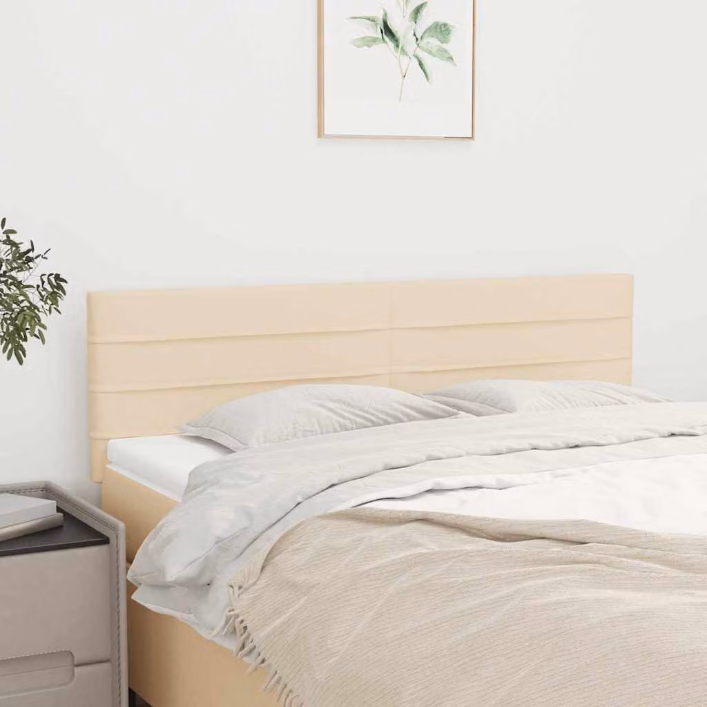 Testiera per letto vidaXL in tessuto beige con struttura in legno e pannello imbottito L: 144 cm, P: 5 cm, H: 78-88 cm
