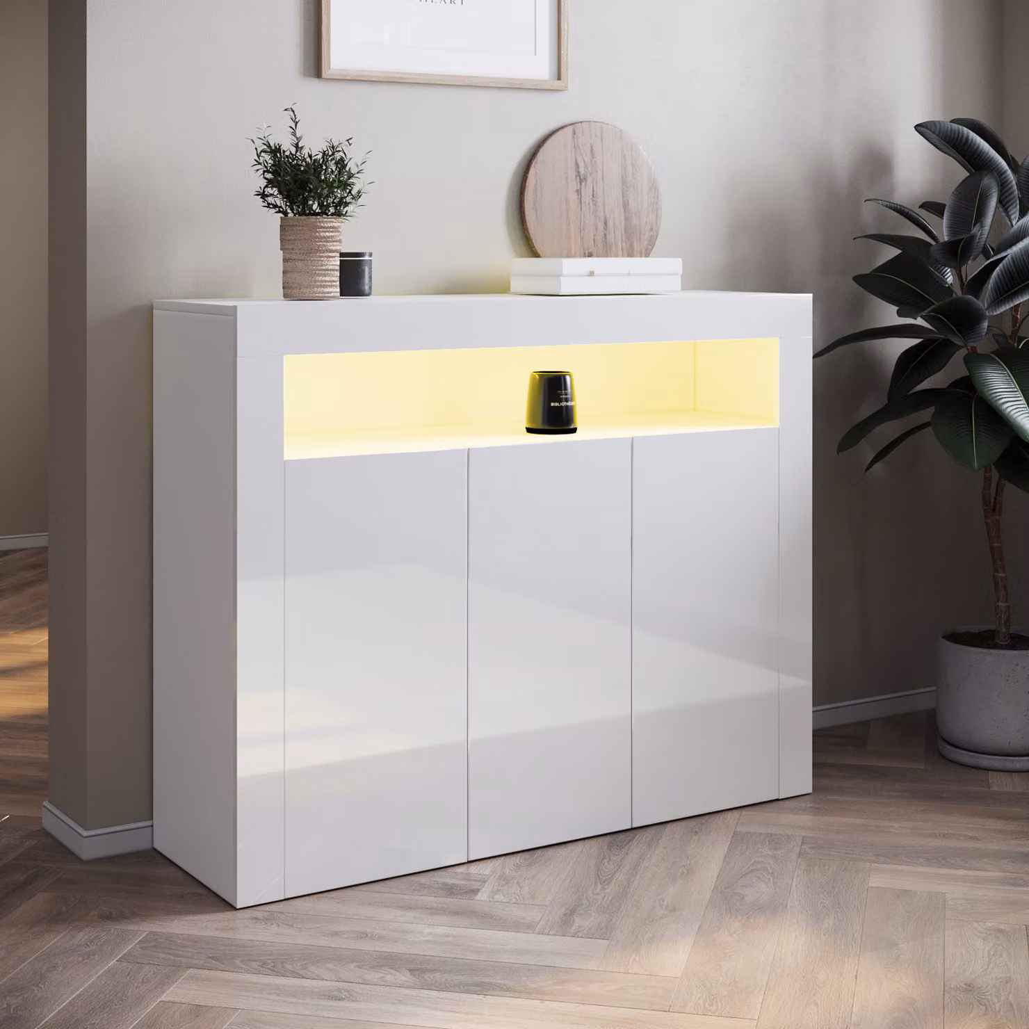 Cassettiera SONNI bianco lucido 116x93x35cm con LED 12 colori impostabili