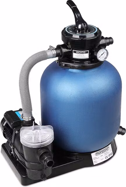 Sistema di filtraggio a sabbia Monzana con prefiltro, blu e nero, portata 11000 l/h – 1