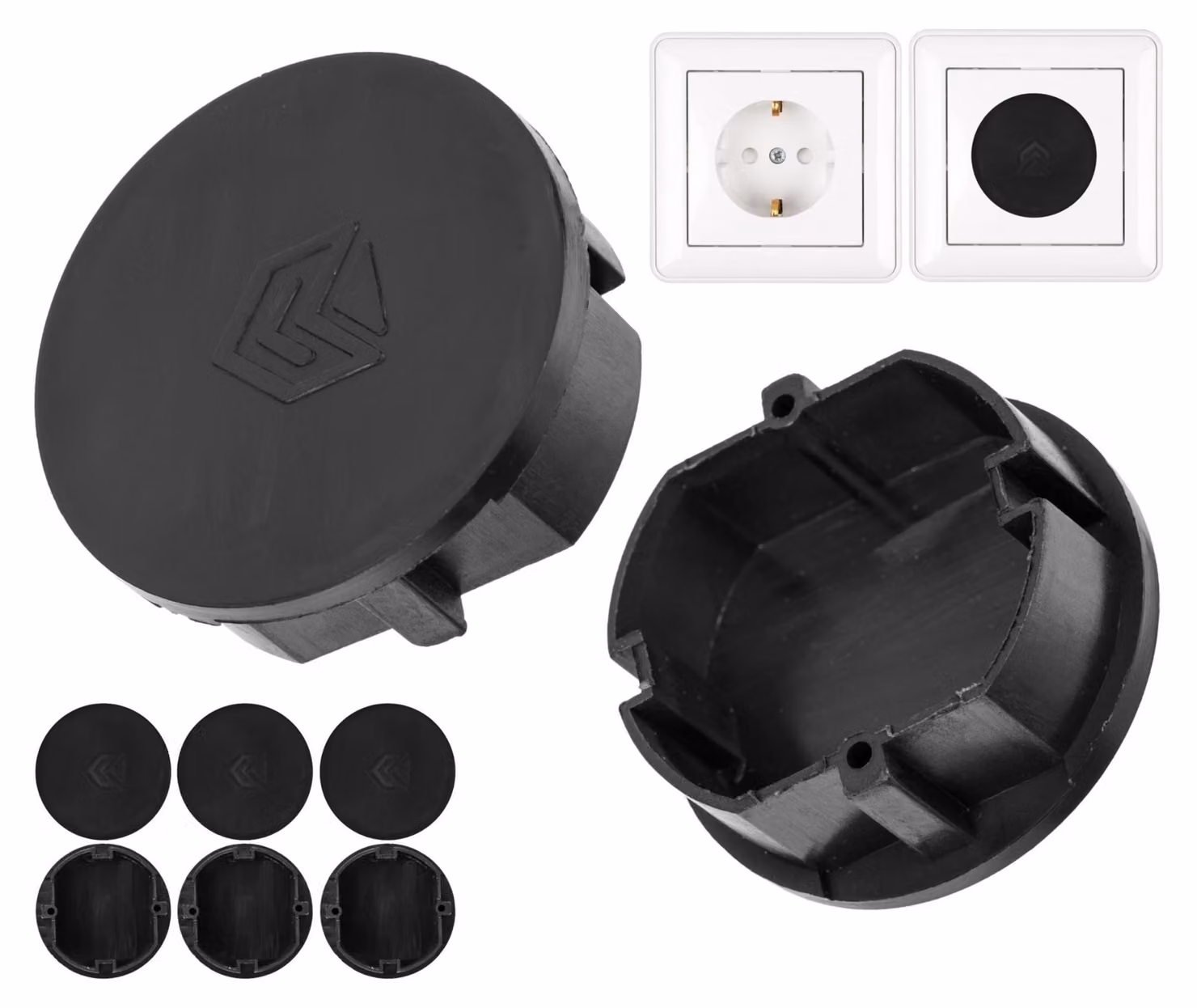 Copertura per prese a incasso con contatto a molla, 8 pezzi, colore nero, protezione contro polvere e schizzi, compatibile con prese Schuko