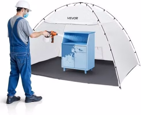 Tenda per cabina di verniciatura a spruzzo portatile VEVOR bianca con pavimento integrato e porta avvolgibile, L: 293 cm, P: 230 cm, H: 188 cm