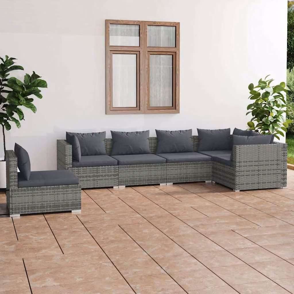 Set Divani da Giardino vidaXL a Forma di L con Cuscini, Polyrattan e Struttura in Acciaio Antracite