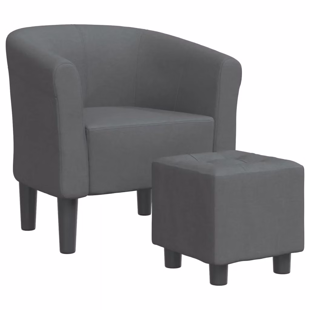 Poltrona con Poggiapiedi vidaXL in Tessuto Grigio con Braccioli e Struttura in Legno e Plastica per Soggiorno o Ufficio – 2