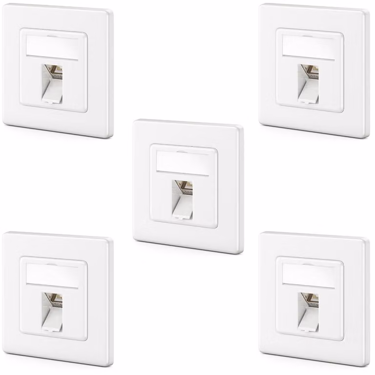 deleyCON, presa di rete CAT7, 1 porta, 10 Gigabit, da incasso, confezione da 5 pezzi - Bianco