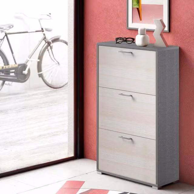 Mobile Portascarpe Axinite DMORA in Marrone Larice con scomparti basculanti per 18 paia di scarpe, L: 67 cm, P: 28 cm, H: 112 cm – 1