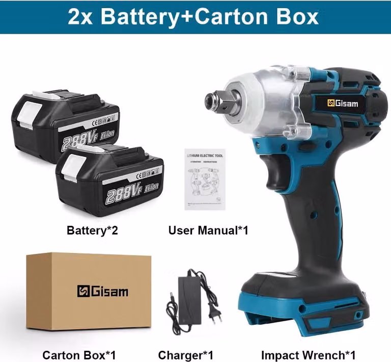 Avvitatore a impatto a batteria - Senza spazzole 18 V - Coppia 520 Nm - Attacco quadrato da 12,7 mm - 2 batterie agli ioni di litio - Argento