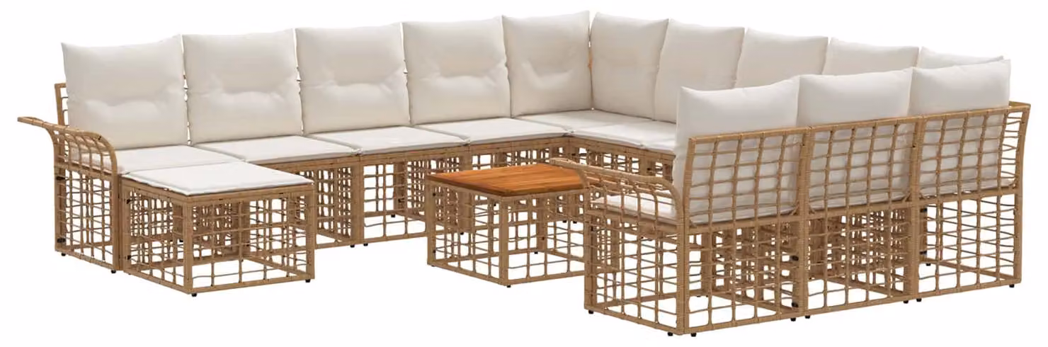 Set Divano da Giardino 13 pcs Naturale e Bianco Crema