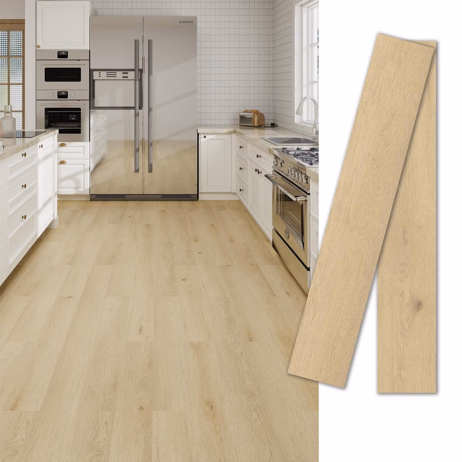 Pavimento in laminato autoadesivo, color beige chiaro, da 54 m², ideale per ambienti abitativi