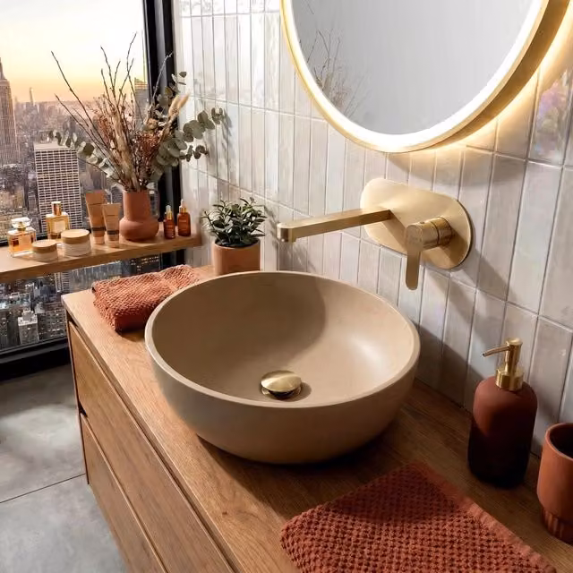 Rubinetto da parete incasso Rea Arcos con leva singola per lavabo in finitura Gold Brushed Brass – 1