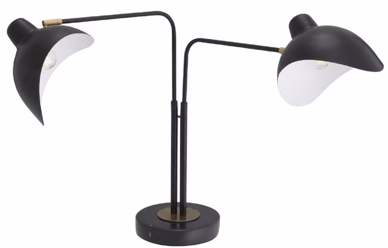 Casa Padrino lampada da tavolo di design nero / ottone antico 95 x 20 x H. 57 cm - Elegante lampada da tavolo in stile anni '50 - Lampade