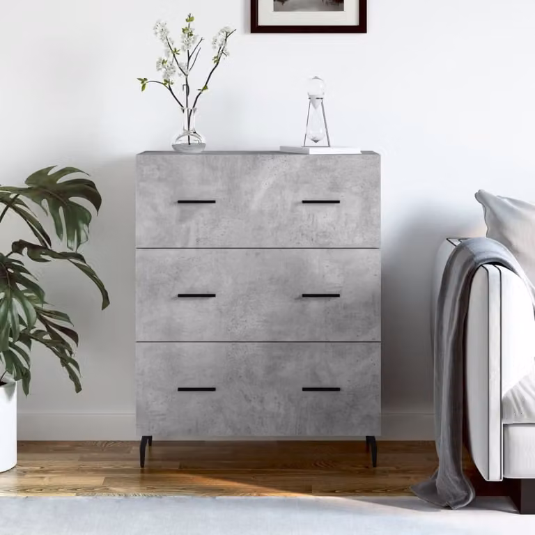 Credenza vidaXL in legno multistrato e metallo, Grigio Cemento, L: 69,5 cm, P: 34 cm, H: 90 cm