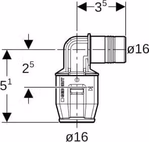 Geberit PushFit angolo 90° I/A 16 x 16 mm, cod. art. 650273001